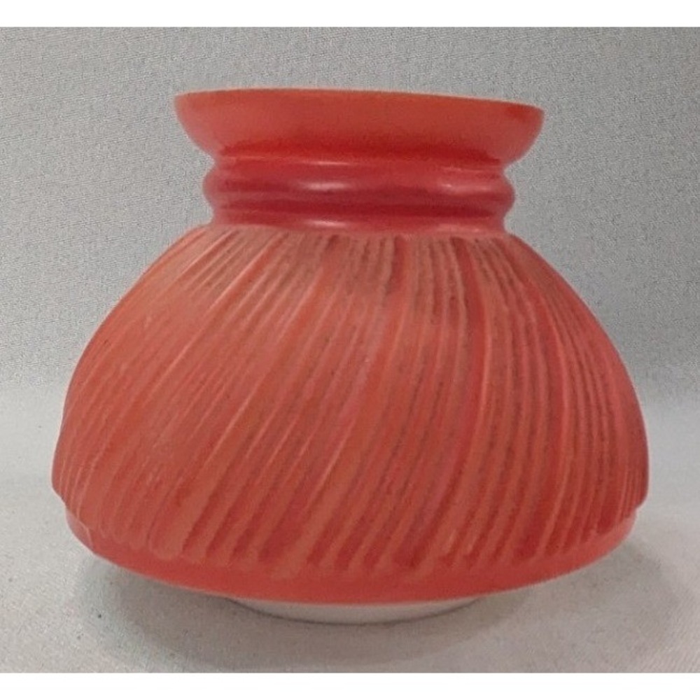 Vintage Cased Glass Lamp Shade Coral Pink Swirl Ribbed Satin Finish 3.25 Fitter